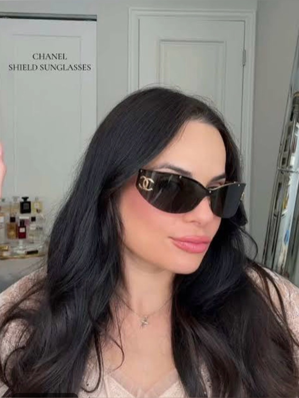 $950 Authentic CHANEL Gray Shield Sunglasses with Gold - Picture 11 of 12